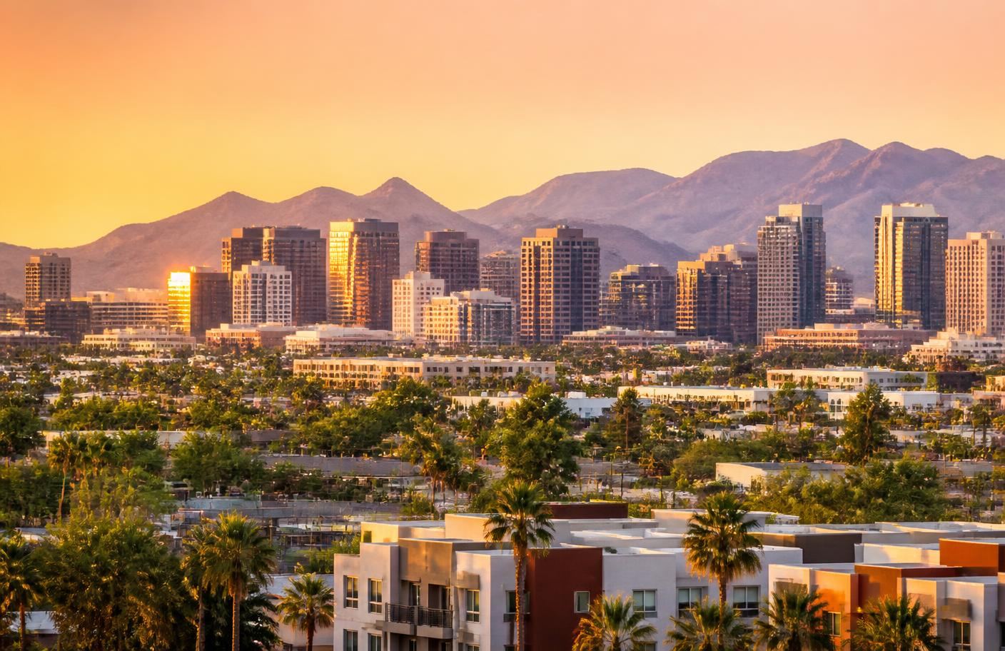 Phoenix Arizona skyline at sunset